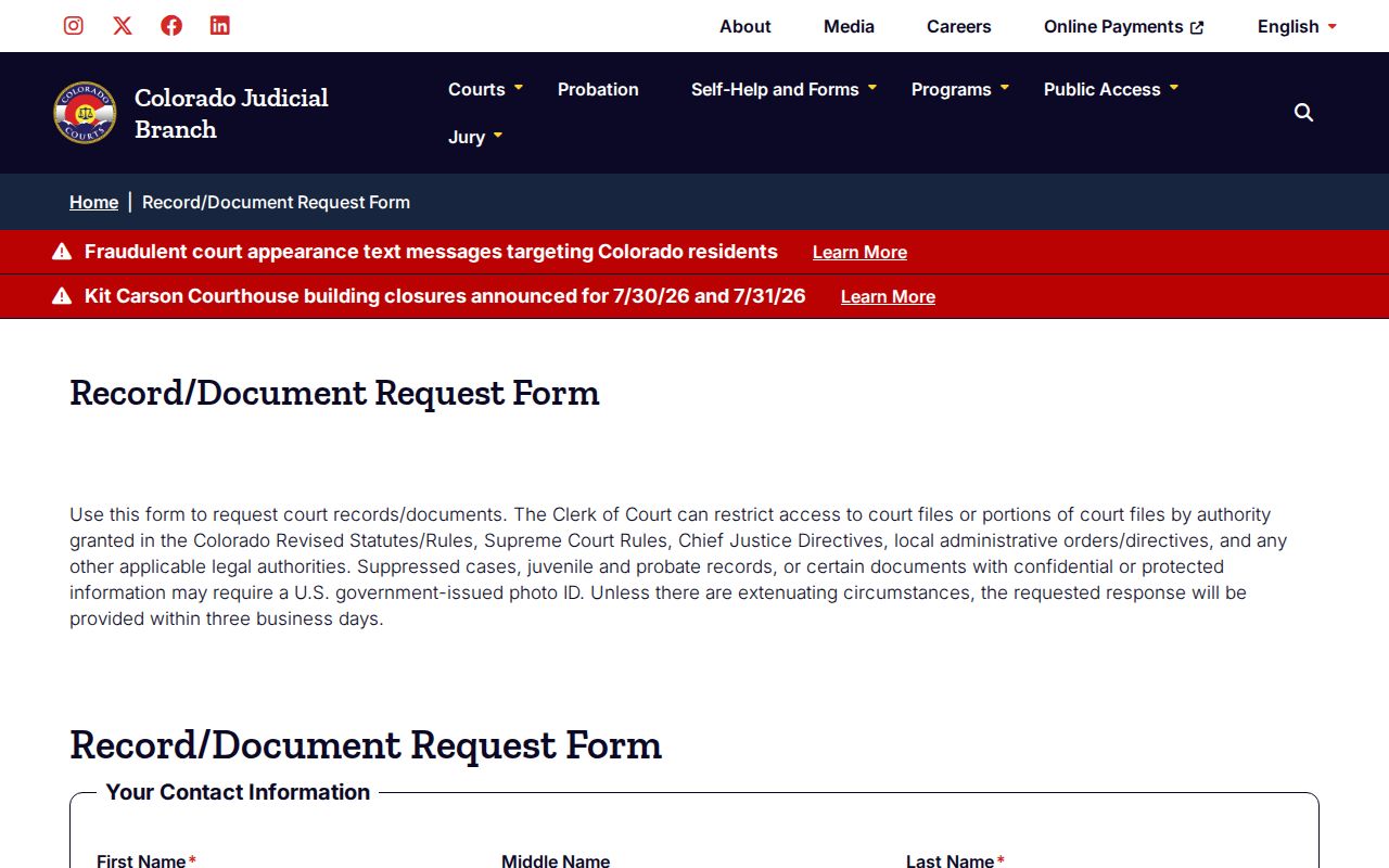 Mineral County Clerk of Court record document request form