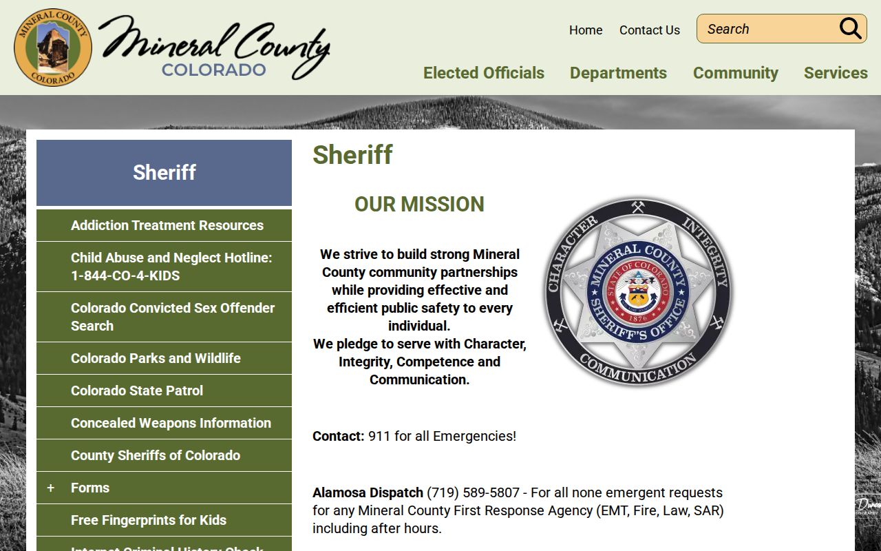 Mineral County Sheriff page with arrest and law enforcement contact information