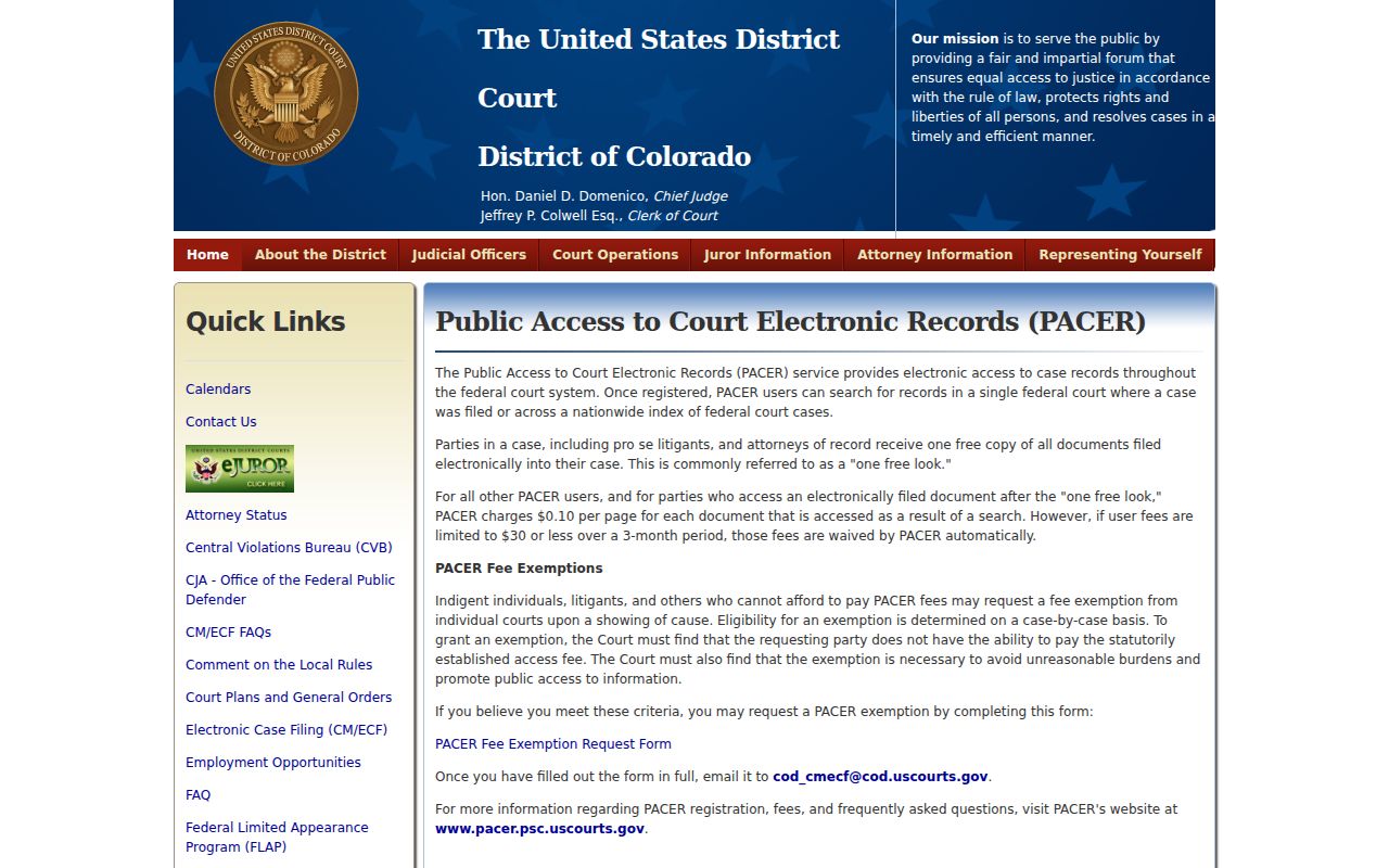 Mineral County court dockets District of Colorado PACER information