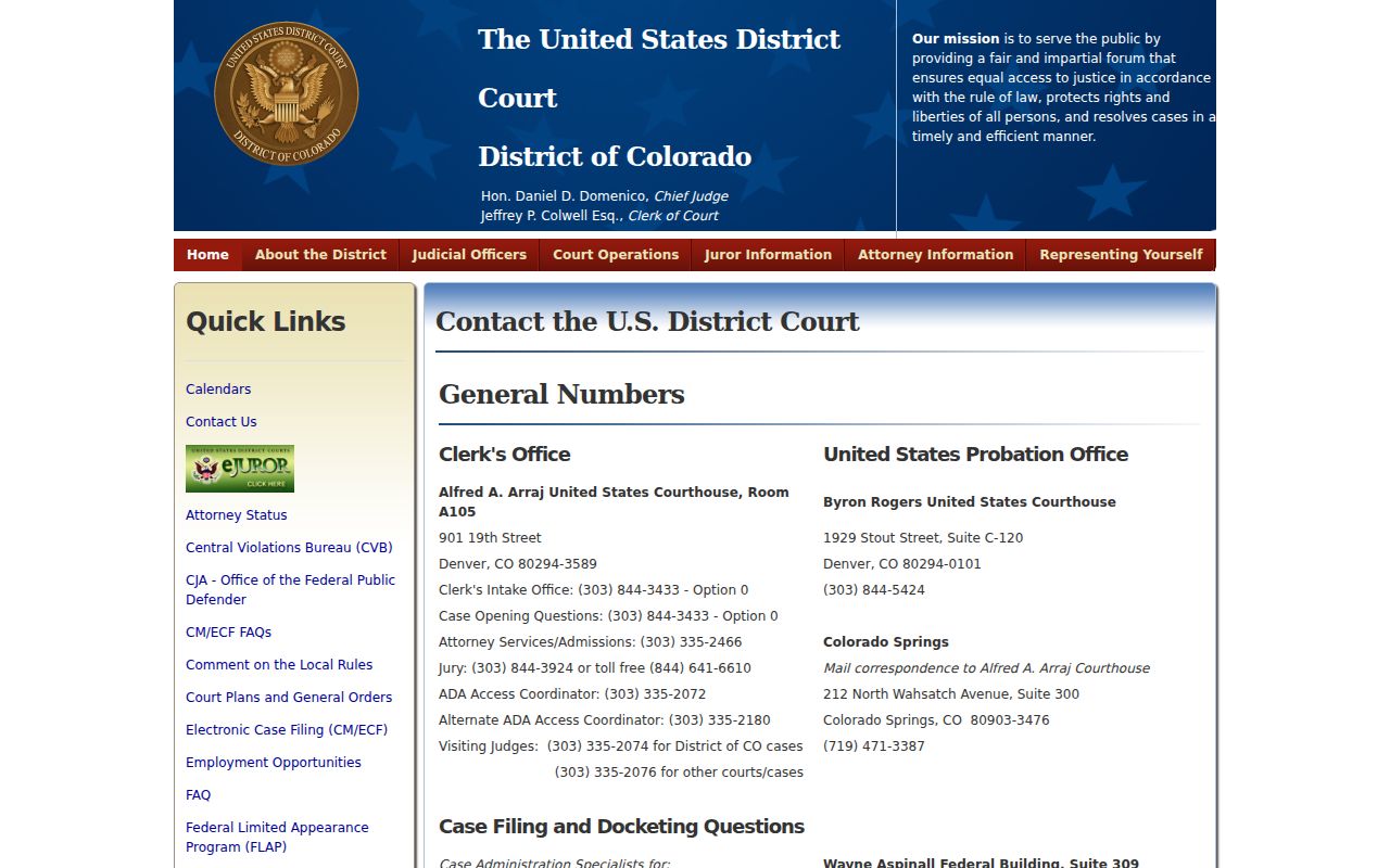 Mineral County District Court federal District of Colorado contact page