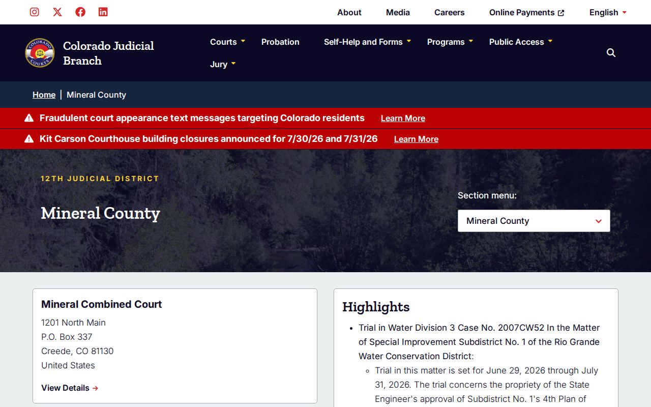 Mineral County court records Colorado Judicial Branch court hub