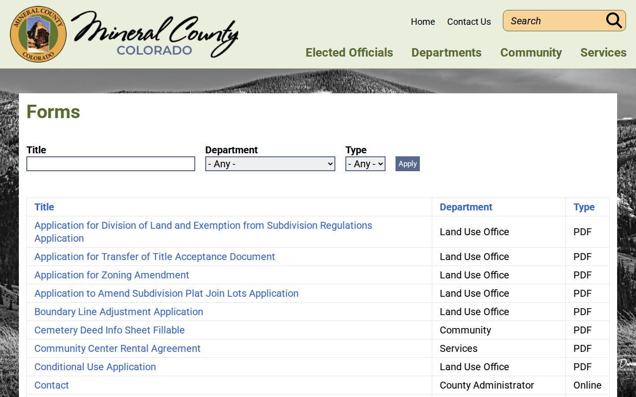 Mineral County court records county forms index