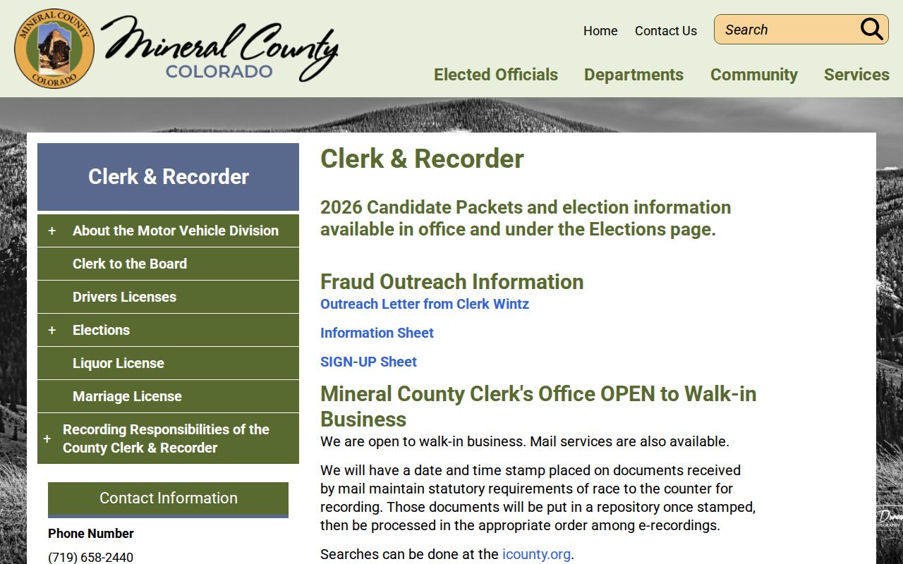 Mineral County marriage records Clerk and Recorder page