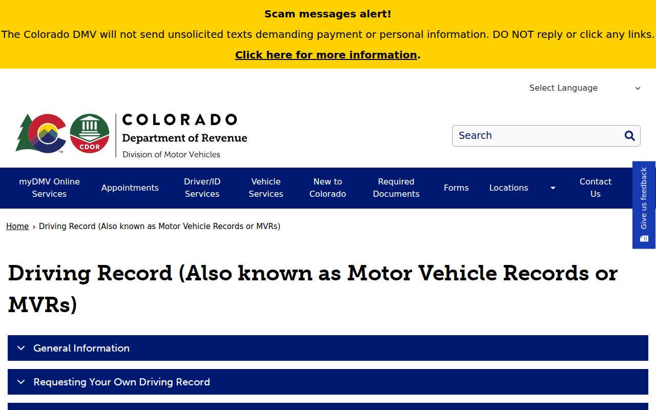 Mineral County traffic court records and Colorado DMV motor vehicle record page